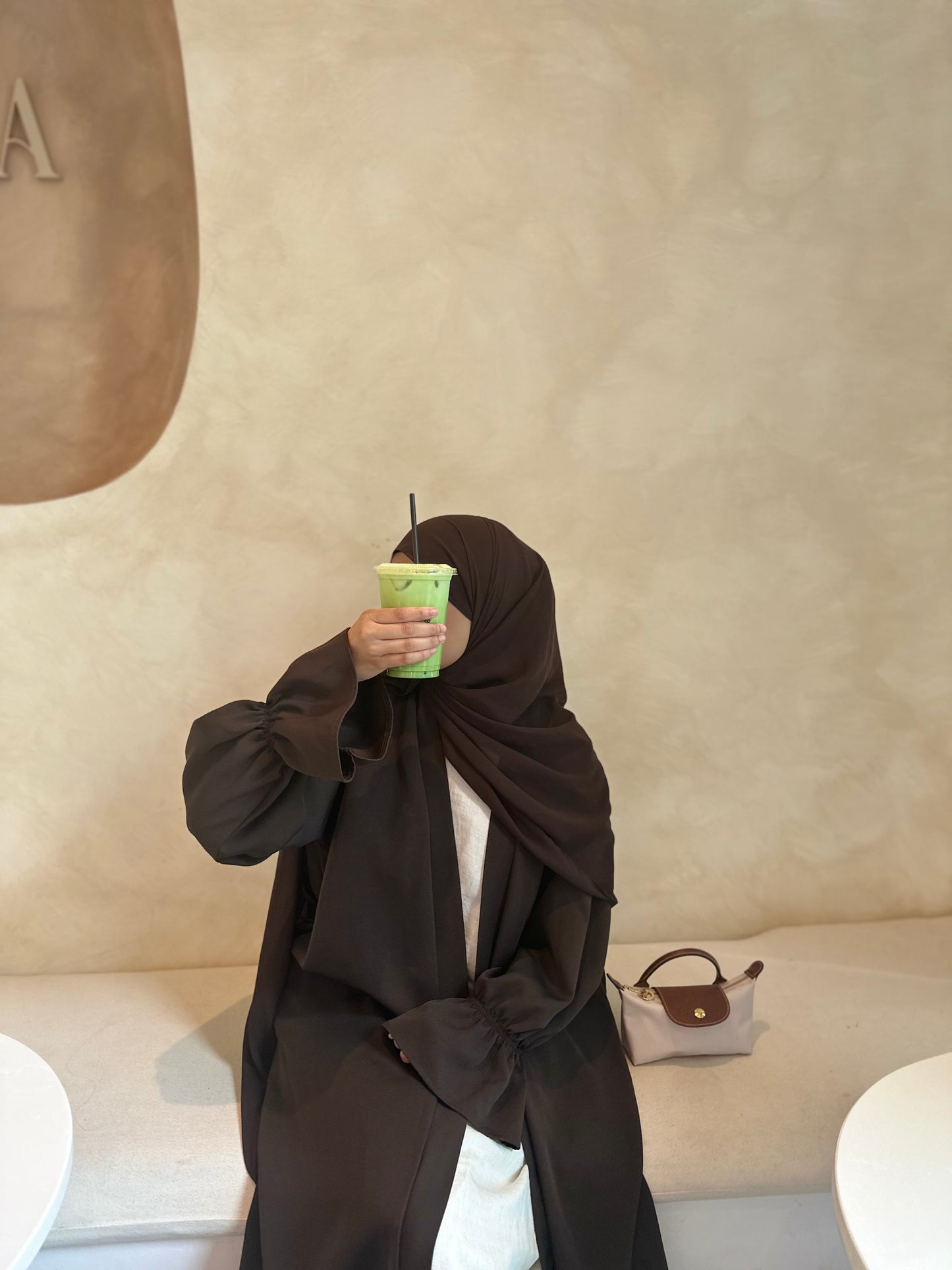 Ruffle sleeve chocolate brown open abaya
