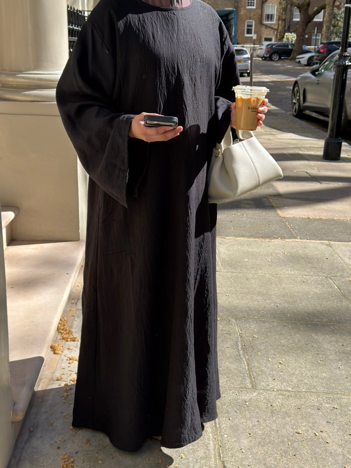 Classic black linen abaya