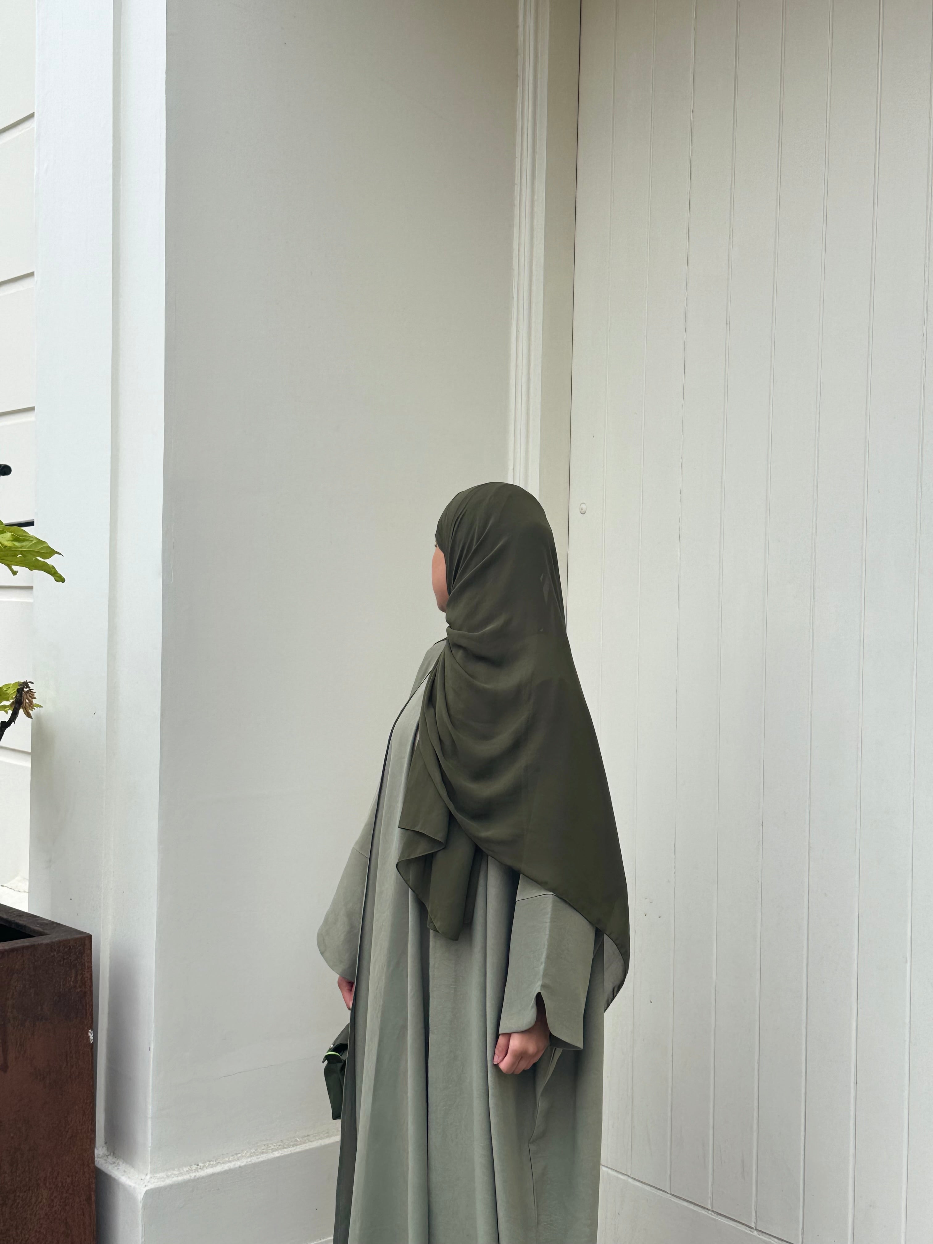 Sage green two piece open abaya