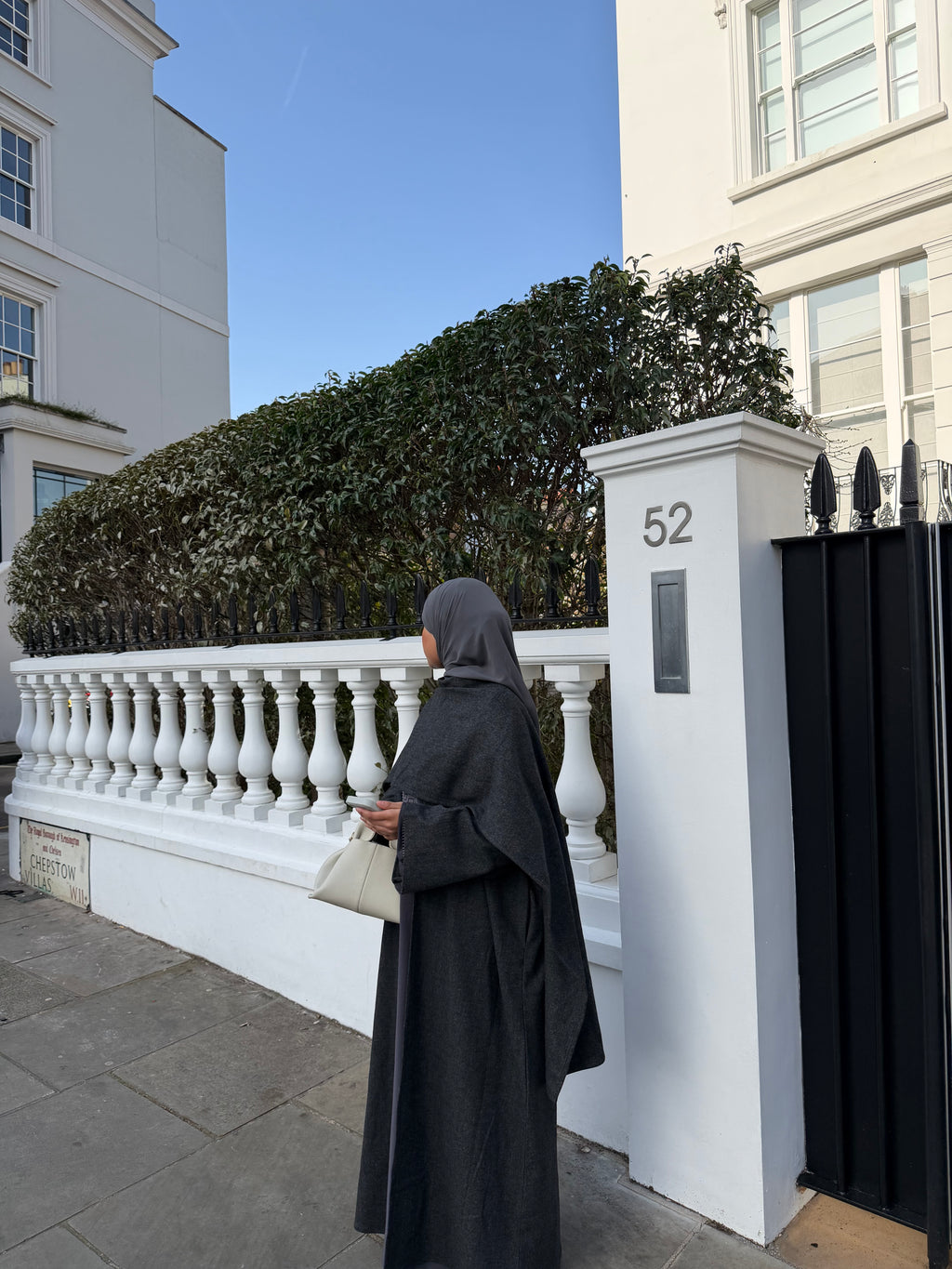 Abaya coat with attached scarf grey