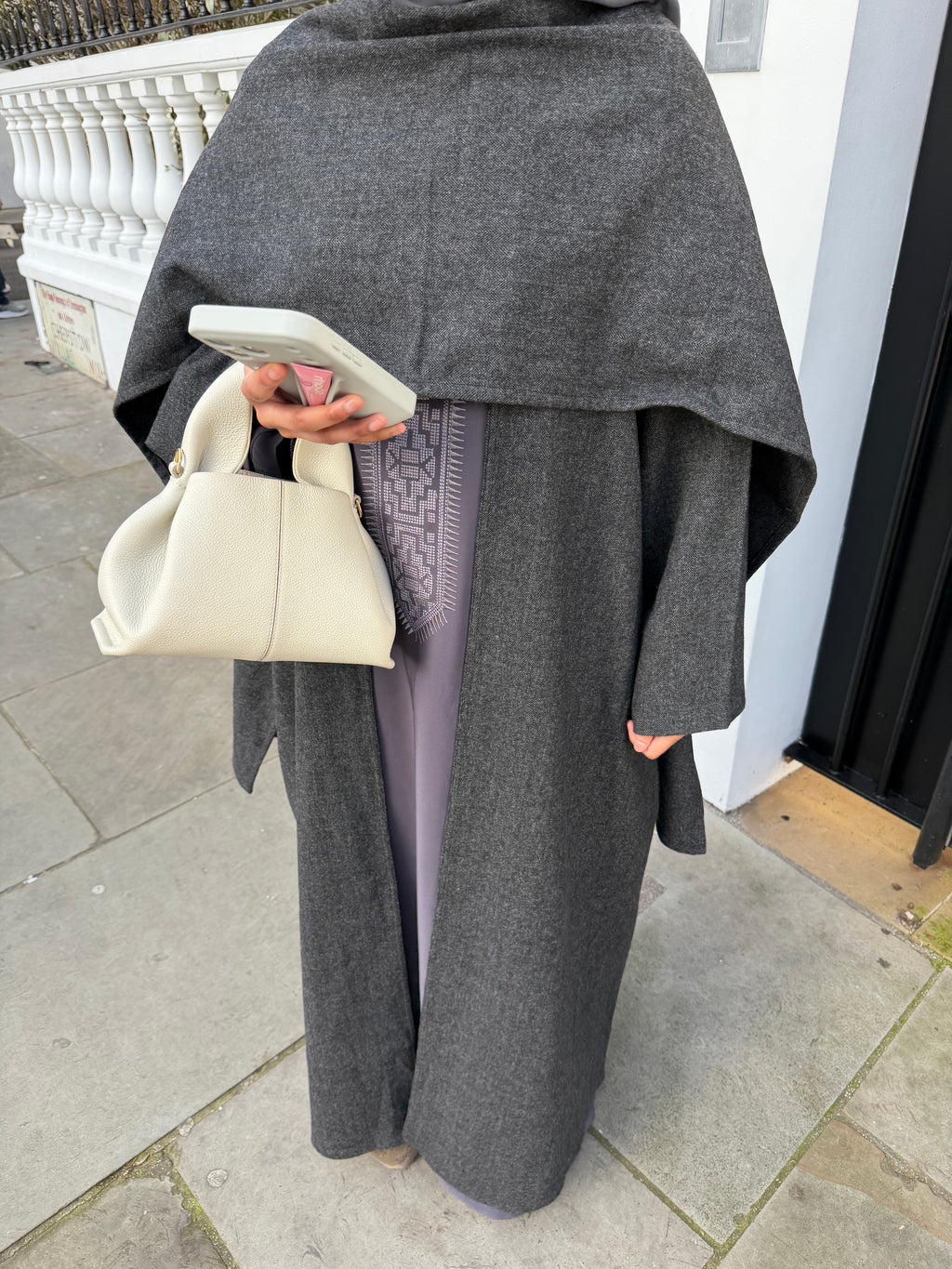 Abaya coat with attached scarf grey