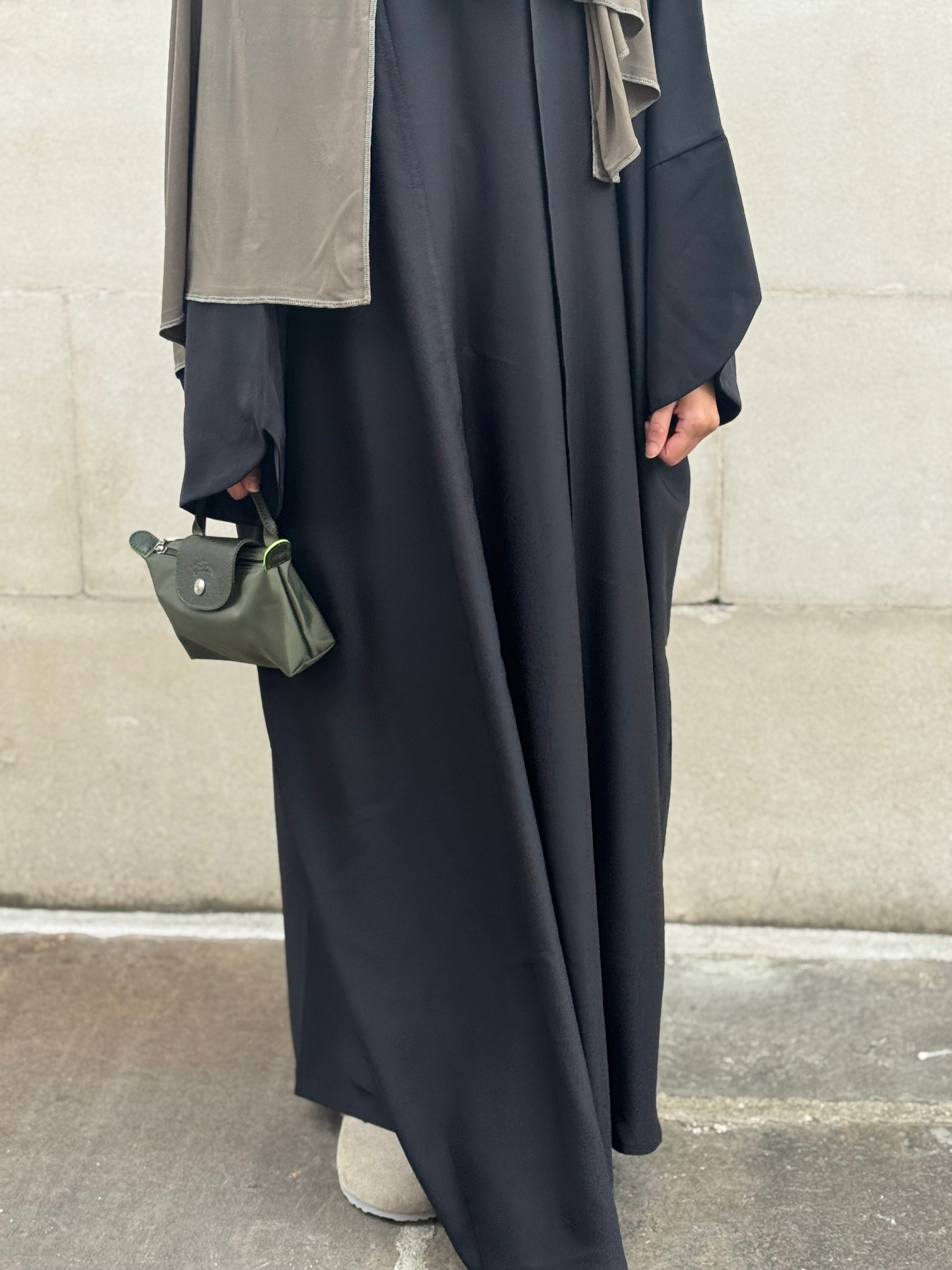 Two piece black open abaya