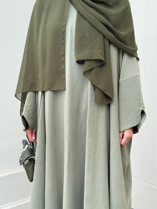 Sage green two piece open abaya