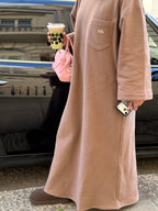 Crew neck taupe dress