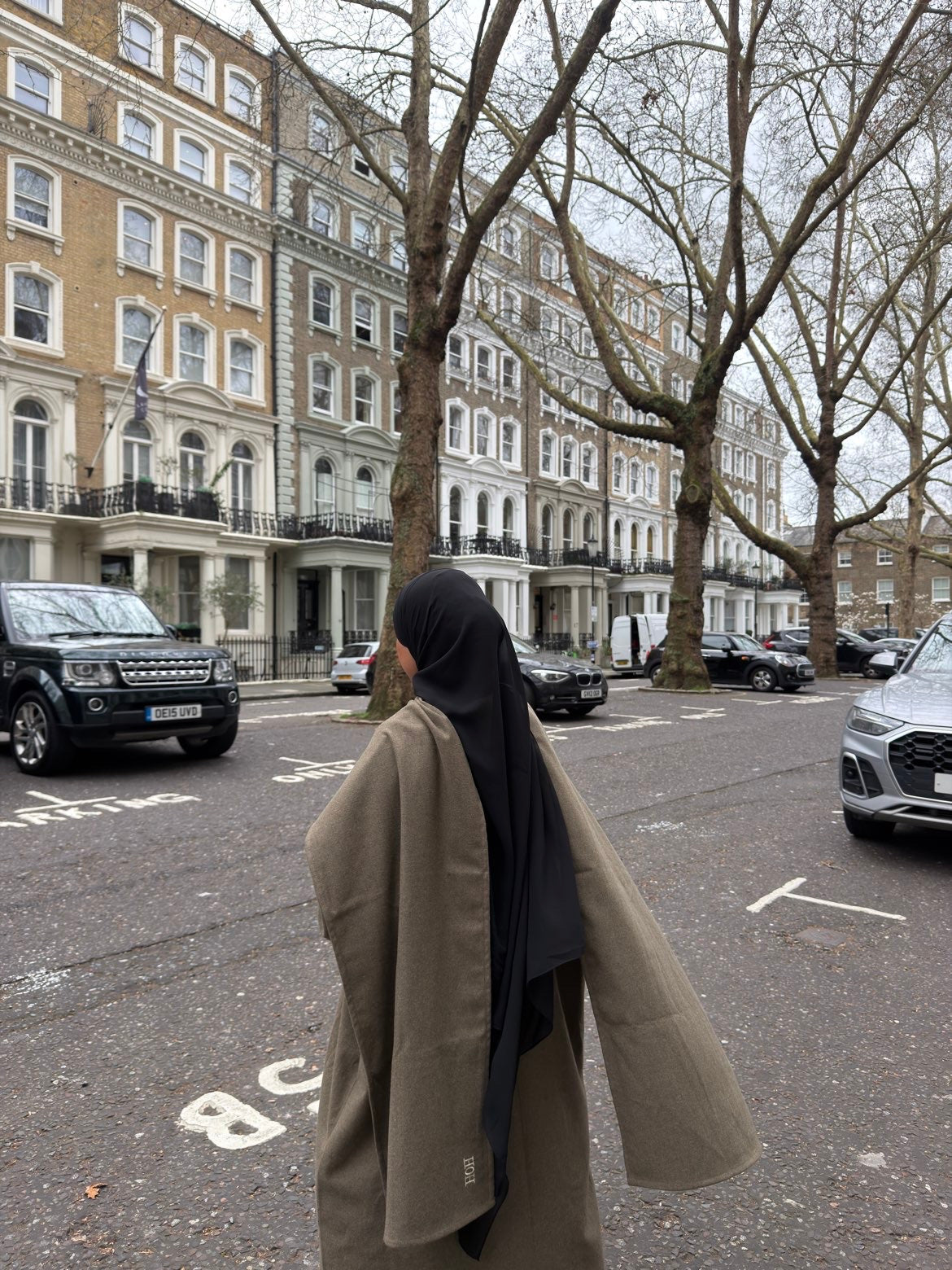 Abaya coat with attached scarf khaki