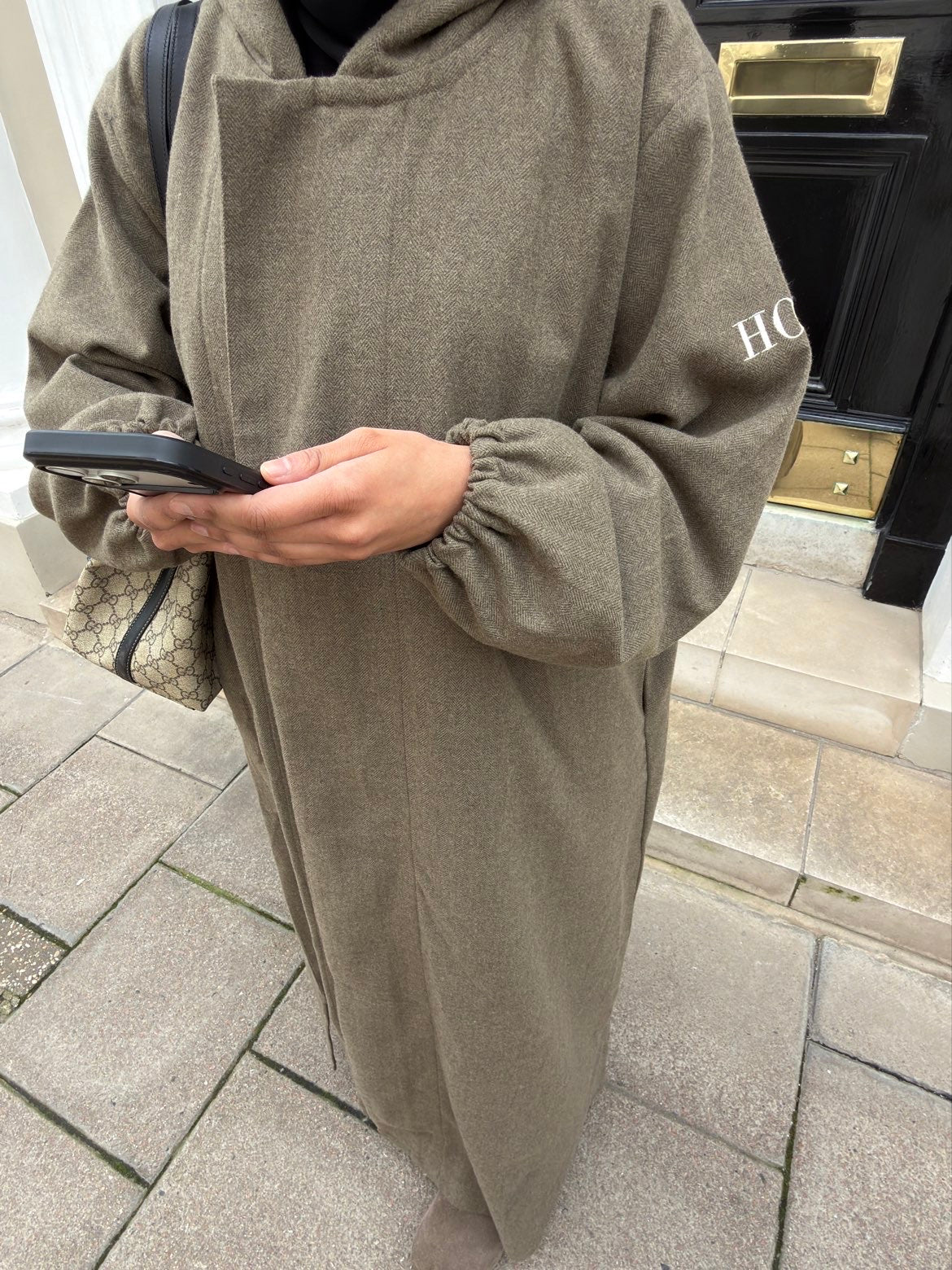 Hooded abaya khaki