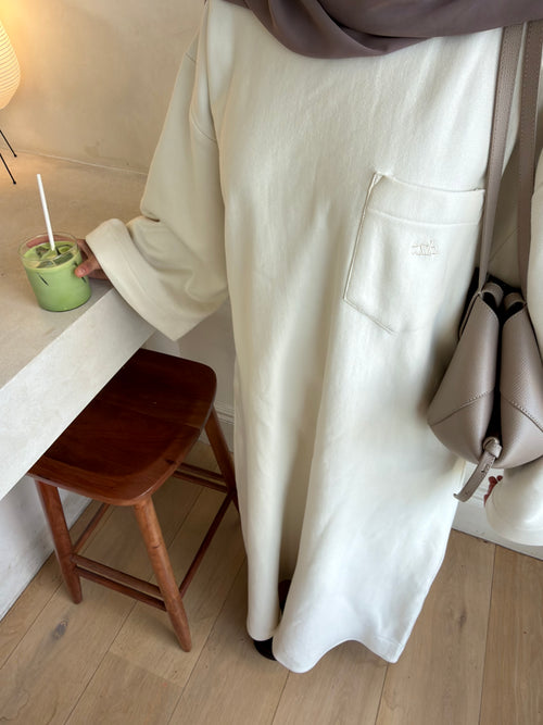 Cream crew neck dress