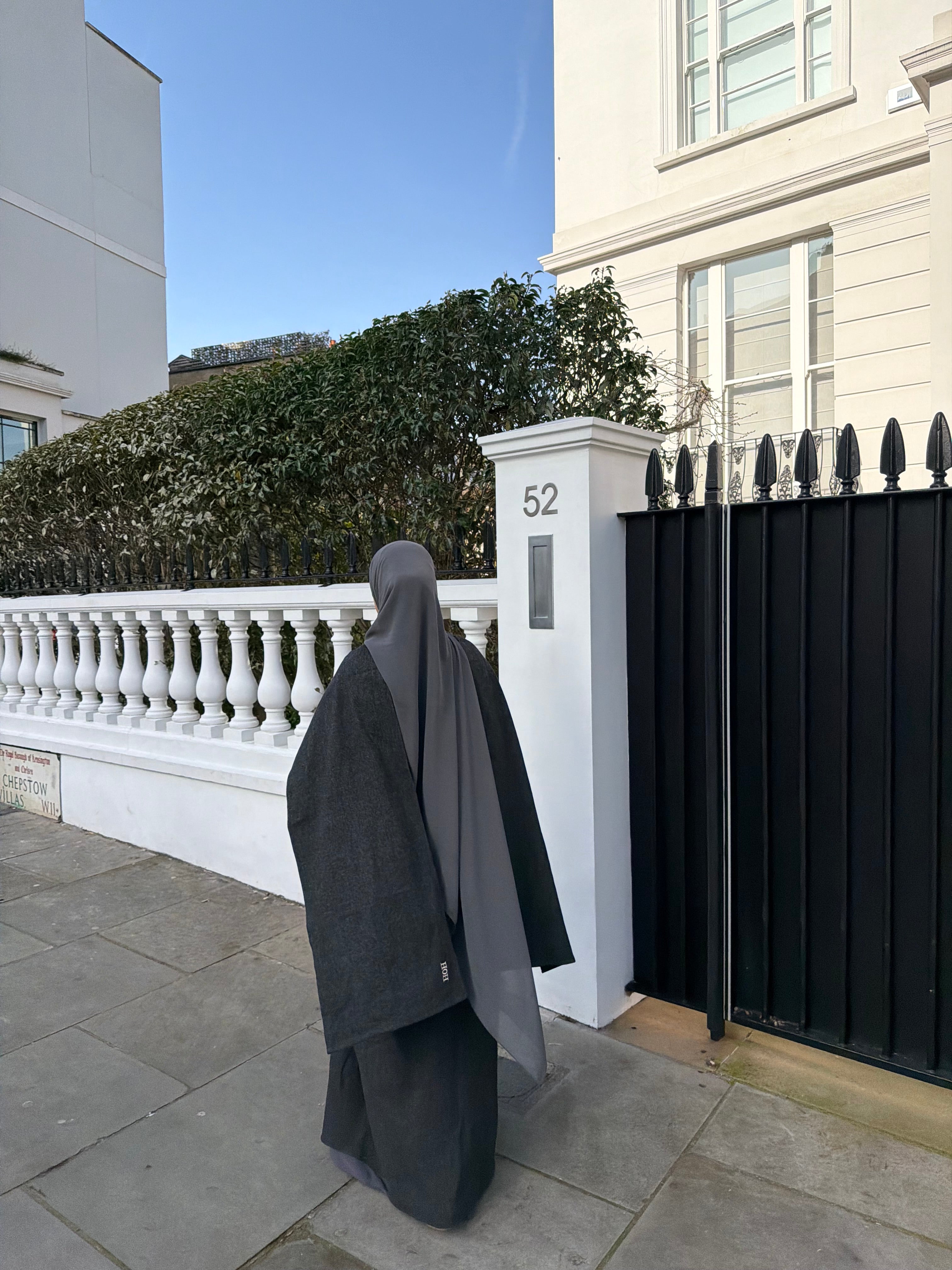 Abaya coat with attached scarf grey