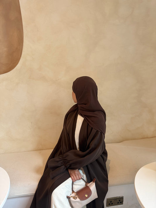 Ruffle sleeve chocolate brown open abaya