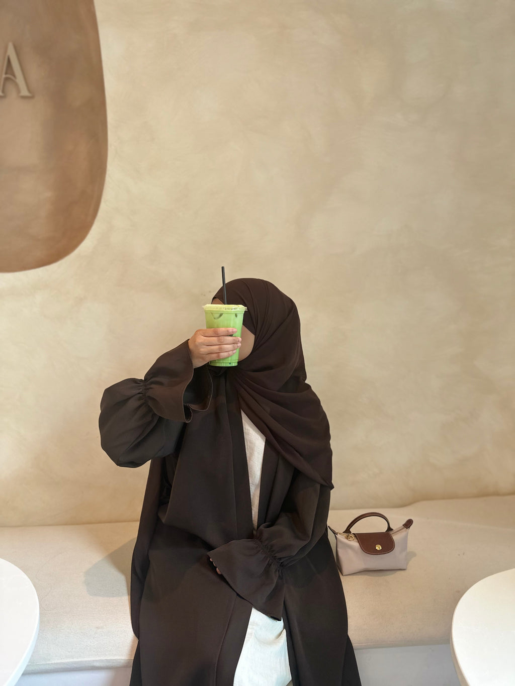 Ruffle sleeve chocolate brown open abaya