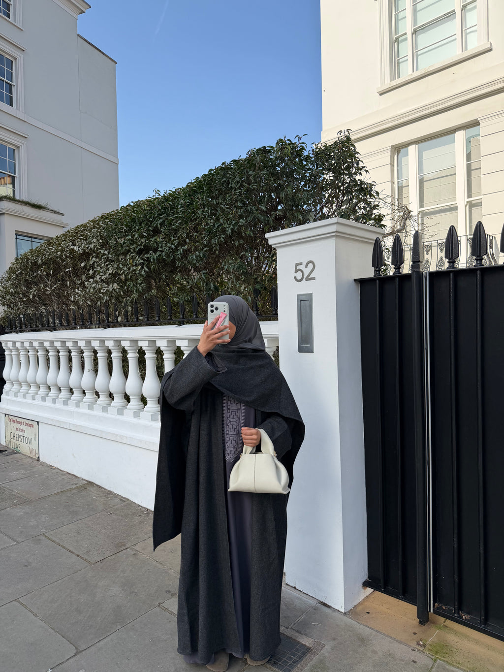 Abaya coat with attached scarf grey