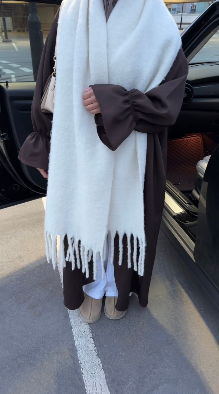 Ruffle sleeve chocolate brown open abaya