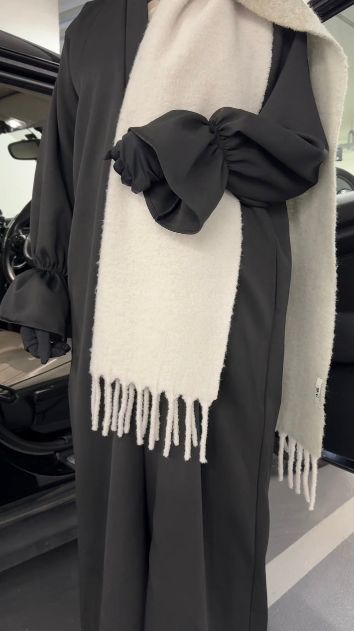 Ruffle sleeve open abaya in black