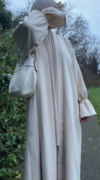 Ruffle sleeve open abaya in cream