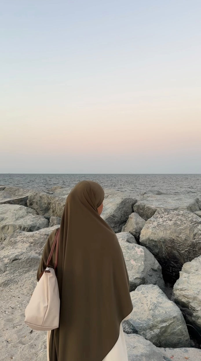 Olive green jersey khimar