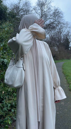 Ruffle sleeve open abaya in cream