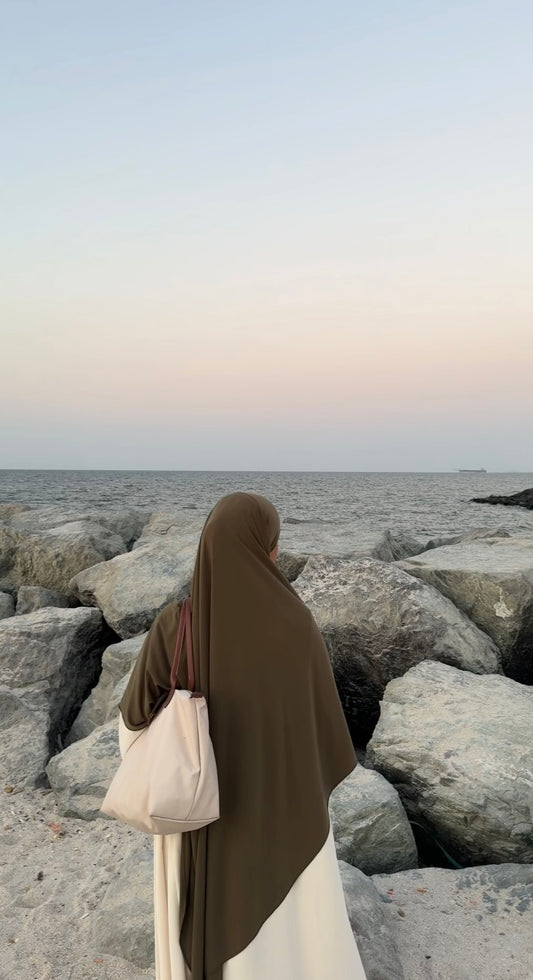Olive green jersey khimar