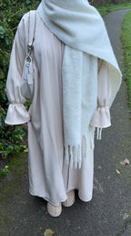 Ruffle sleeve open abaya in cream