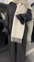 Ruffle sleeve open abaya in black